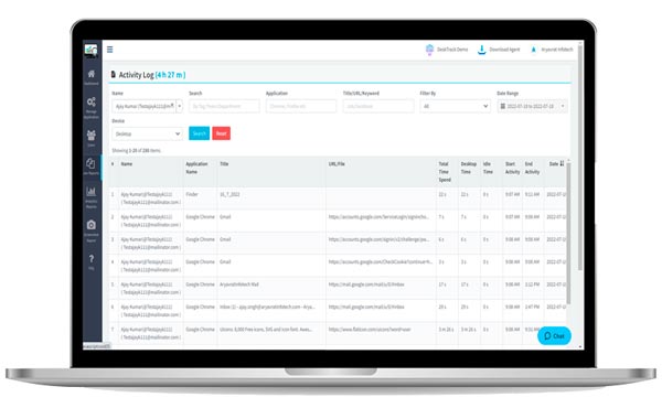 Desktop activity monitoring software for employees